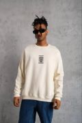 Unisex Bisiklet Yaka Baskılı Oversize Sweatshirt - Beyaz resmi