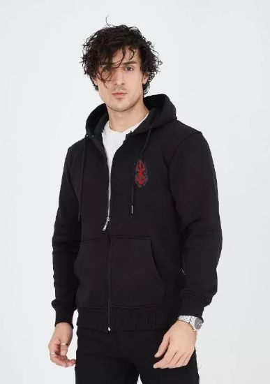 Unisex Baskılı Tam Fermuarlı Kapşonlu SweatShirt - Siyah resmi