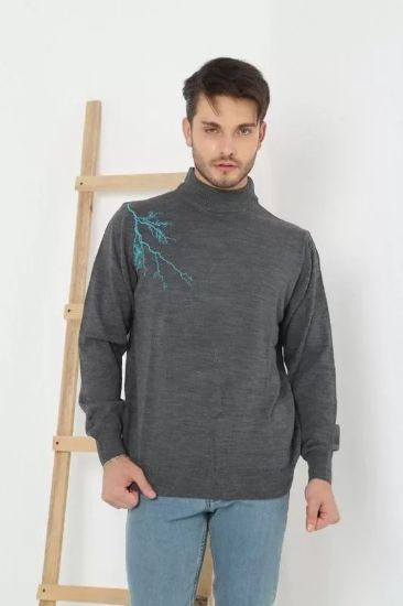 Unisex Yarım Boğazlı Baskılı Dokuma Triko - Füme resmi