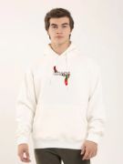 Unisex Baskılı Oversize Üç İplik Kapüşonlu Sweatshirt - Beyaz resmi