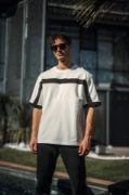 Unisex Yandan Fermuarlı Parçalı T-Shirt - Beyaz resmi