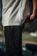 Unisex Yandan Fermuarlı Parçalı T-Shirt - Beyaz resmi