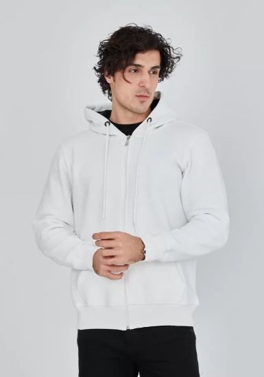 Unisex Tam Fermuarlı Kapşonlu  SweatShirt - Beyaz resmi