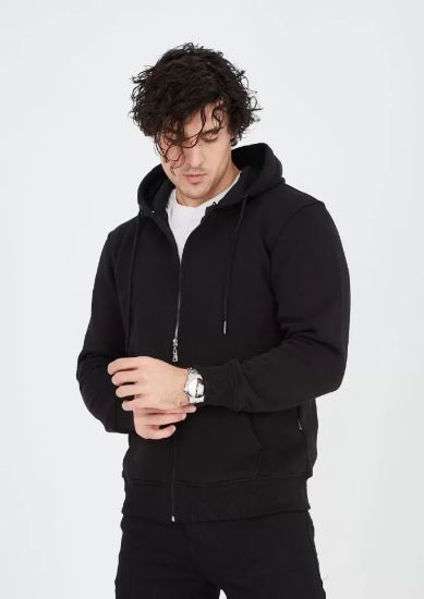 Unisex Tam Fermuarlı Kapşonlu  SweatShirt - Siyah resmi