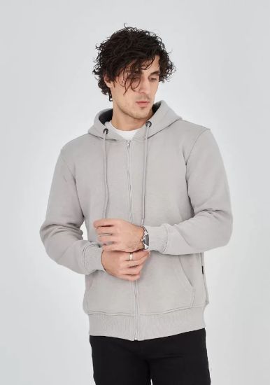 Unisex Tam Fermuarlı Kapşonlu  SweatShirt - Boyalı Gri resmi