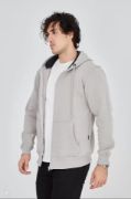 Unisex Tam Fermuarlı Kapşonlu  SweatShirt - Boyalı Gri resmi