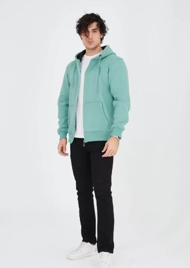 Unisex Tam Fermuarlı Kapşonlu  SweatShirt - Mint Yeşili resmi