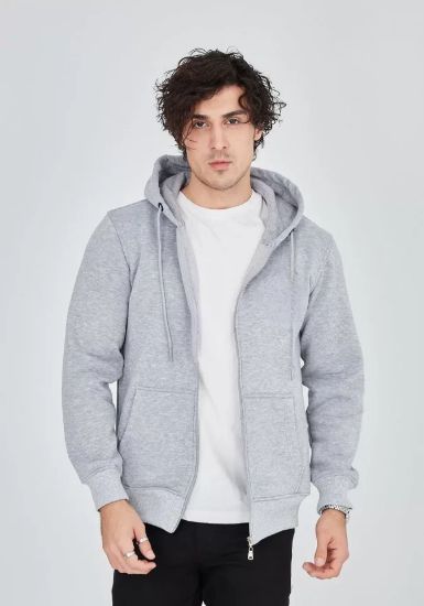 Unisex Tam Fermuarlı Kapşonlu  SweatShirt - Gri resmi