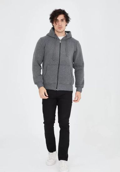 Unisex Tam Fermuarlı Kapşonlu  SweatShirt - Füme resmi
