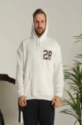 Unisex Kapşonlu Baskılı Sweetshirt - Beyaz resmi