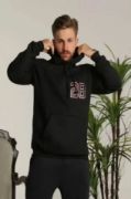 Unisex Kapşonlu Baskılı Sweetshirt - Siyah resmi
