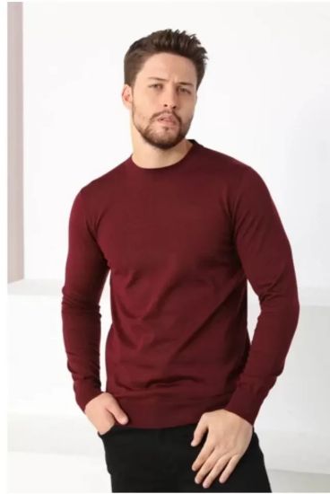 Unisex Uzun Kol Biskilet Yaka Dokuma Triko - Bordo resmi