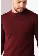 Unisex Uzun Kol Biskilet Yaka Dokuma Triko - Bordo resmi