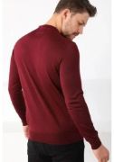 Unisex Uzun Kol Biskilet Yaka Dokuma Triko - Bordo resmi