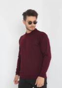 Unisex Uzun Kol Biskilet Yaka Dokuma Triko - Bordo resmi