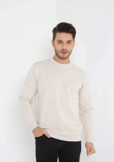 Unisex Uzun Kol Biskilet Yaka Dokuma Triko - Bej resmi