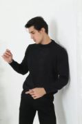 Unisex Uzun Kol Biskilet Yaka Dokuma Triko - Siyah resmi
