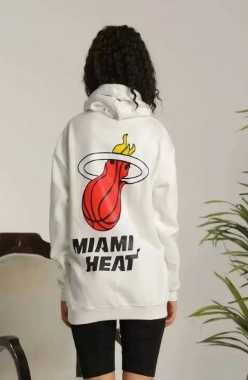 Unisex Kapşonlu Baskılı Sweetshirt - Beyaz resmi