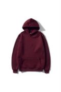 3 İplik Pamuklu Unisex Kapşonlu Sweetshirt - Bordo resmi