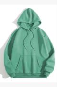 3 İplik Pamuklu Unisex Kapşonlu Sweetshirt - Mint Yeşili resmi