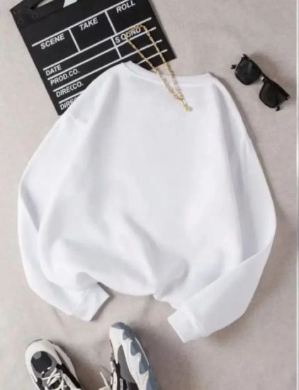 Üç İplik Biskilet Yaka Basic SweatShirt - Beyaz resmi