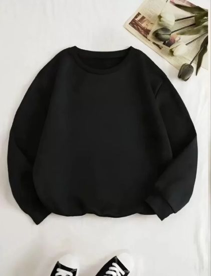 Üç İplik Biskilet Yaka Basic SweatShirt - Siyah resmi