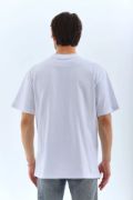 Unisex Oversize Taşlı Bisiklet Yaka T-Shirt - Beyaz resmi