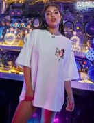 Unisex Baskılı Oversize T-Shirt - Beyaz resmi
