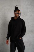 3 İplik Kapşonlu Sweatshirt Hoodie - Siyah resmi