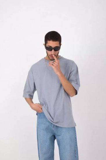 Unisex Basic Bisiklet Yaka Oversize T-Shirt - Gri resmi
