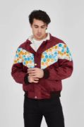 Erkek İçi Astarlı İçten Yaka Kısmı Peluşlu Beyaz Şeritli Vintage Ceket - Mürdüm resmi
