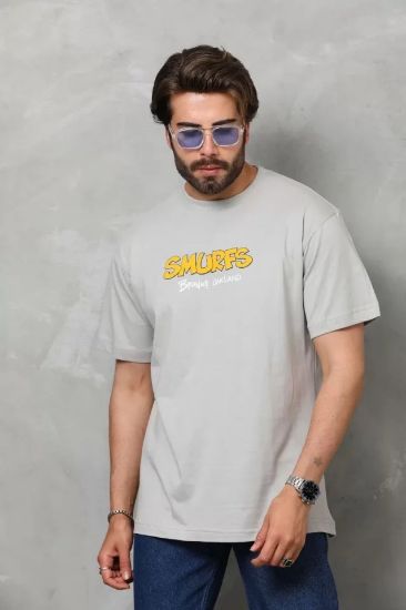 Unisex Basic Bisiklet Yaka Oversize T-Shirt - Gri resmi