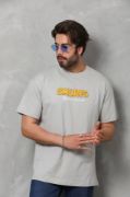 Unisex Basic Bisiklet Yaka Oversize T-Shirt - Gri resmi