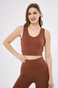 Fitilli Baskılı Crop - Kahve resmi