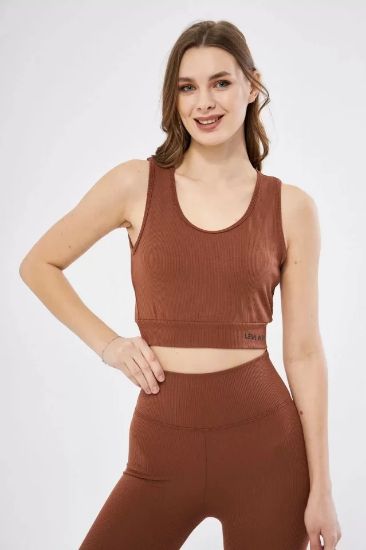 Fitilli Baskılı Crop - Kahve resmi