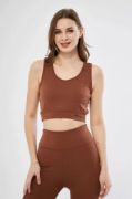 Fitilli Baskılı Crop - Kahve resmi
