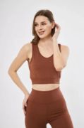 Fitilli Baskılı Crop - Kahve resmi