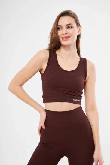 Fitilli Baskılı Crop - Bordo resmi