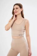 Fitilli Baskılı Crop - Bej resmi