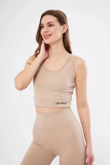 Fitilli Baskılı Crop - Bej resmi