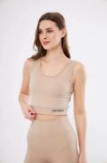 Fitilli Baskılı Crop - Bej resmi