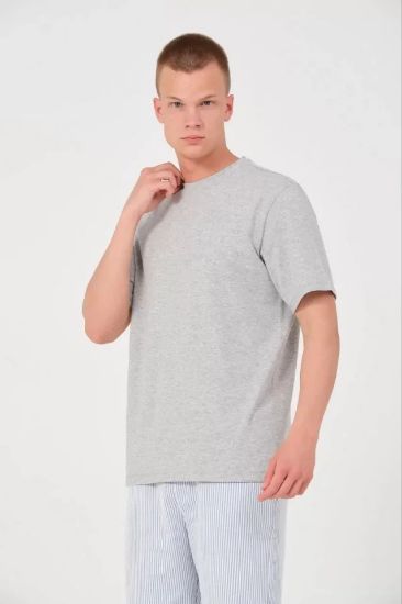 Unisex Düz Biskilet Yaka Oversize T-shirt - Gri resmi