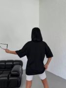 Unisex Bisiklet Yaka Baskılı Oversize T-Shirt - Siyah resmi