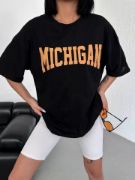 Unisex Bisiklet Yaka Baskılı Oversize T-Shirt - Beyaz resmi