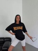 Unisex Bisiklet Yaka Baskılı Oversize T-Shirt - Beyaz resmi