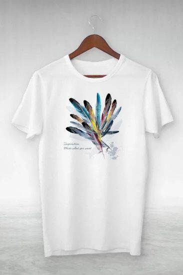 Unisex Baskılı Oversize T-Shirt - Beyaz resmi