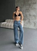 Palazzo Jeans Pantalon - Mavi resmi