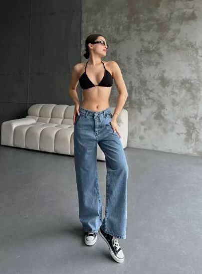 Palazzo Jeans Pantalon - Mavi resmi