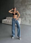 Palazzo Jeans Pantalon - Mavi resmi