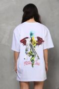 Unisex Bisiklet Yaka Baskılı Oversize T-Shirt - Beyaz resmi